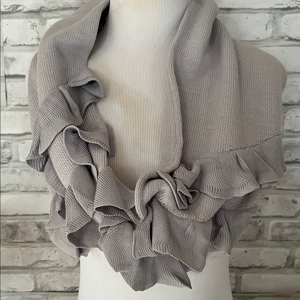 Ruffled soft Gray Knit Infinity Scarf
